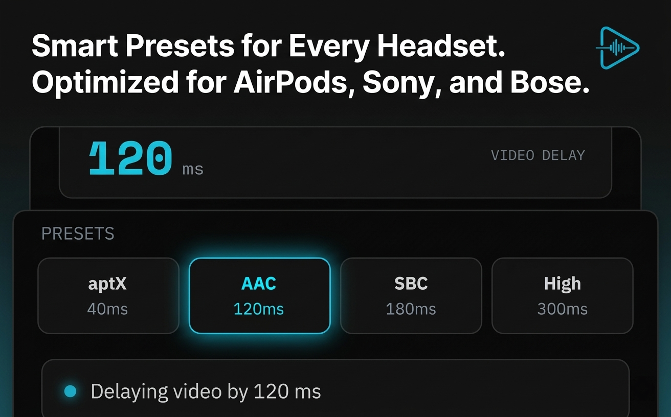 LagSync codec presets: aptX, AAC, SBC, High